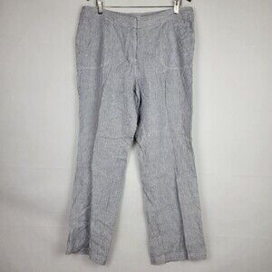 Chicos 100% Linen Pants Womens 2.5 (14) Wide Leg Blue White Stripe Flap Pockets
